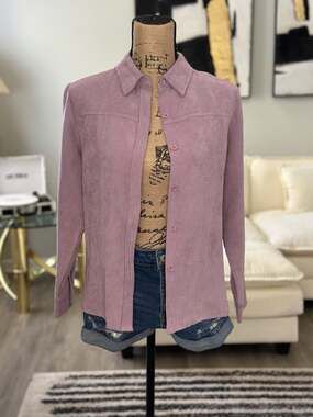 Relativity Petite Mauve Lavender Faux Suede Button Up Shirt Jacket